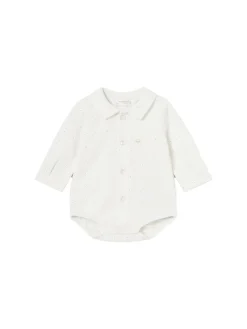 Body camicia pois in cotone panna