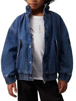 Bomber bambino di jeans in denim medio