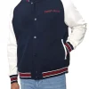 Bomber circle varsity con stampa sul retro blu