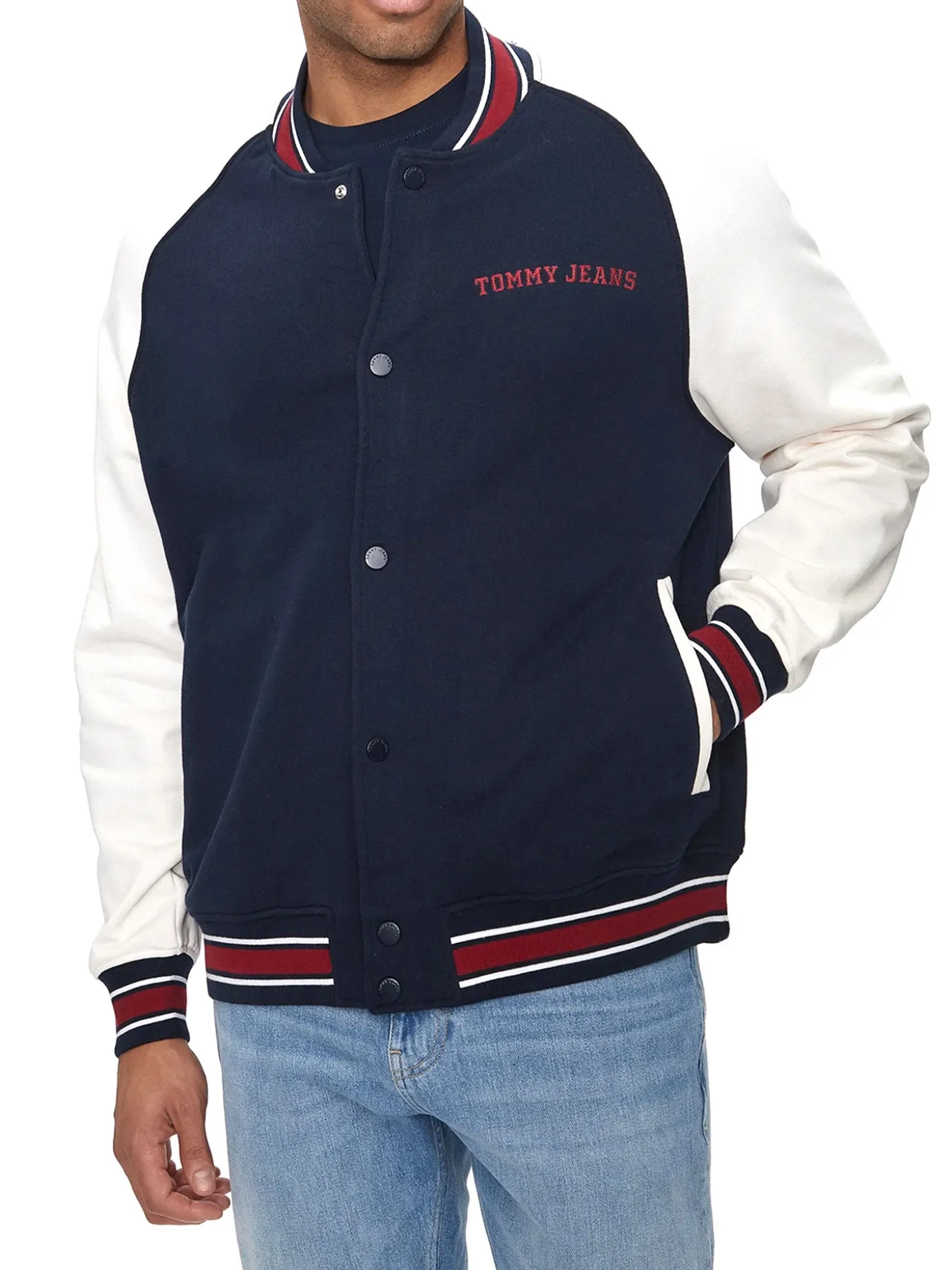 Bomber circle varsity con stampa sul retro blu