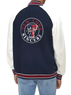Bomber circle varsity con stampa sul retro blu
