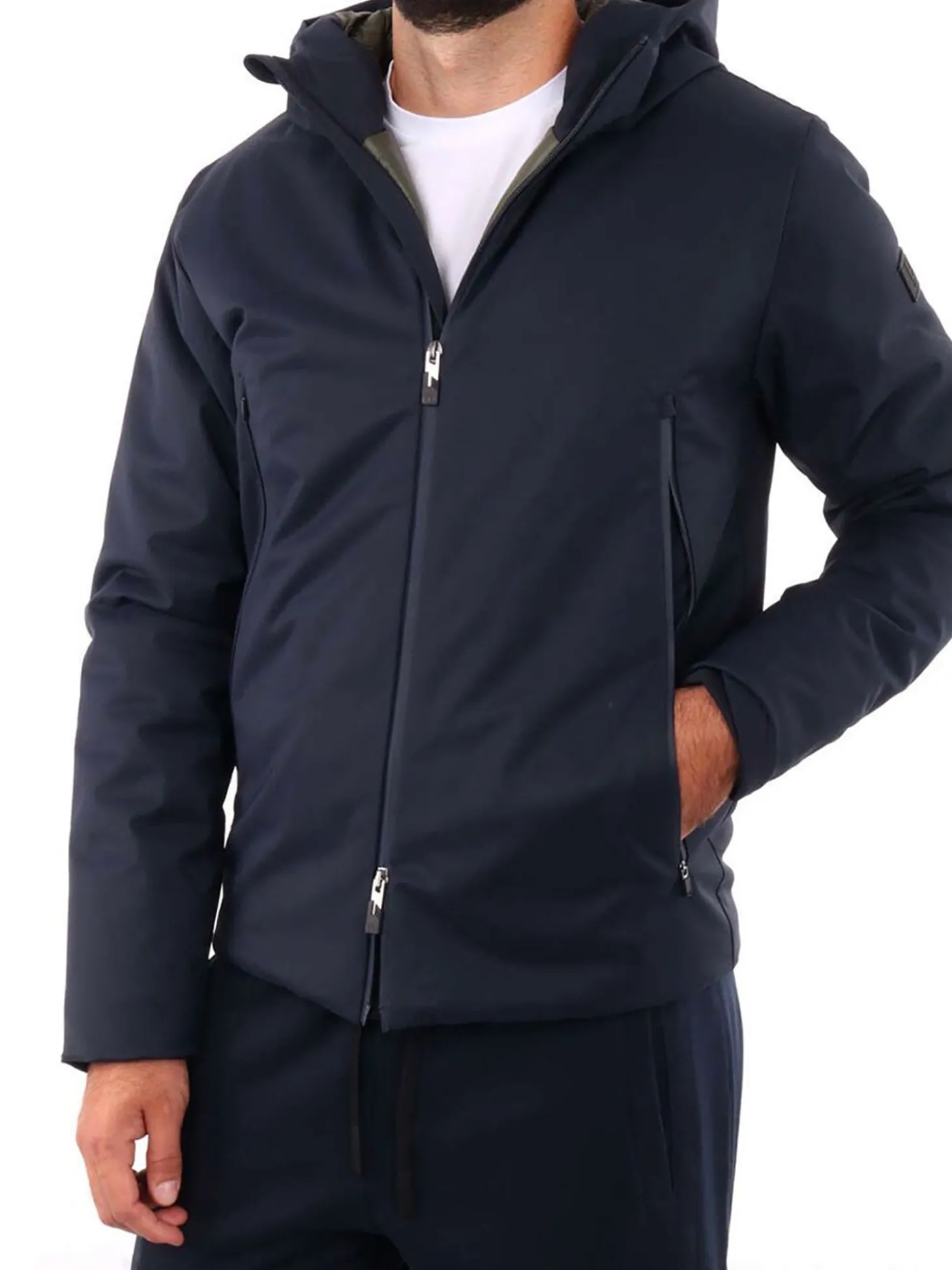 Bomber con zip e cappuccio in nylon blu