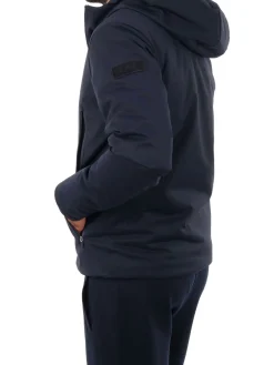 Bomber con zip e cappuccio in nylon blu