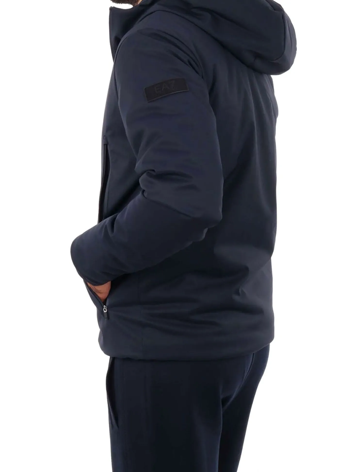 Bomber con zip e cappuccio in nylon blu