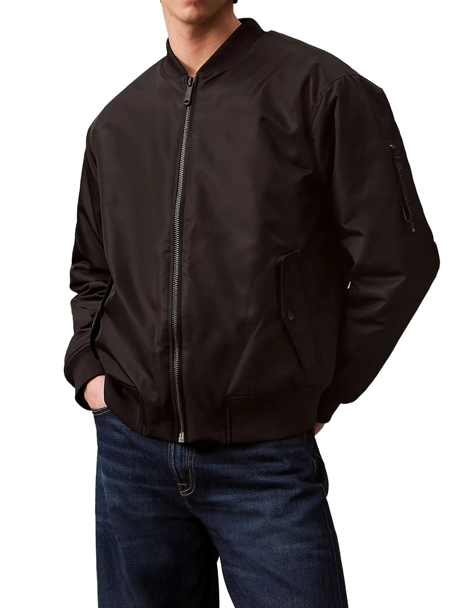 Bomber con zip in nylon imbottito nero
