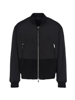 Bomber con zip in nylon nero/grigio