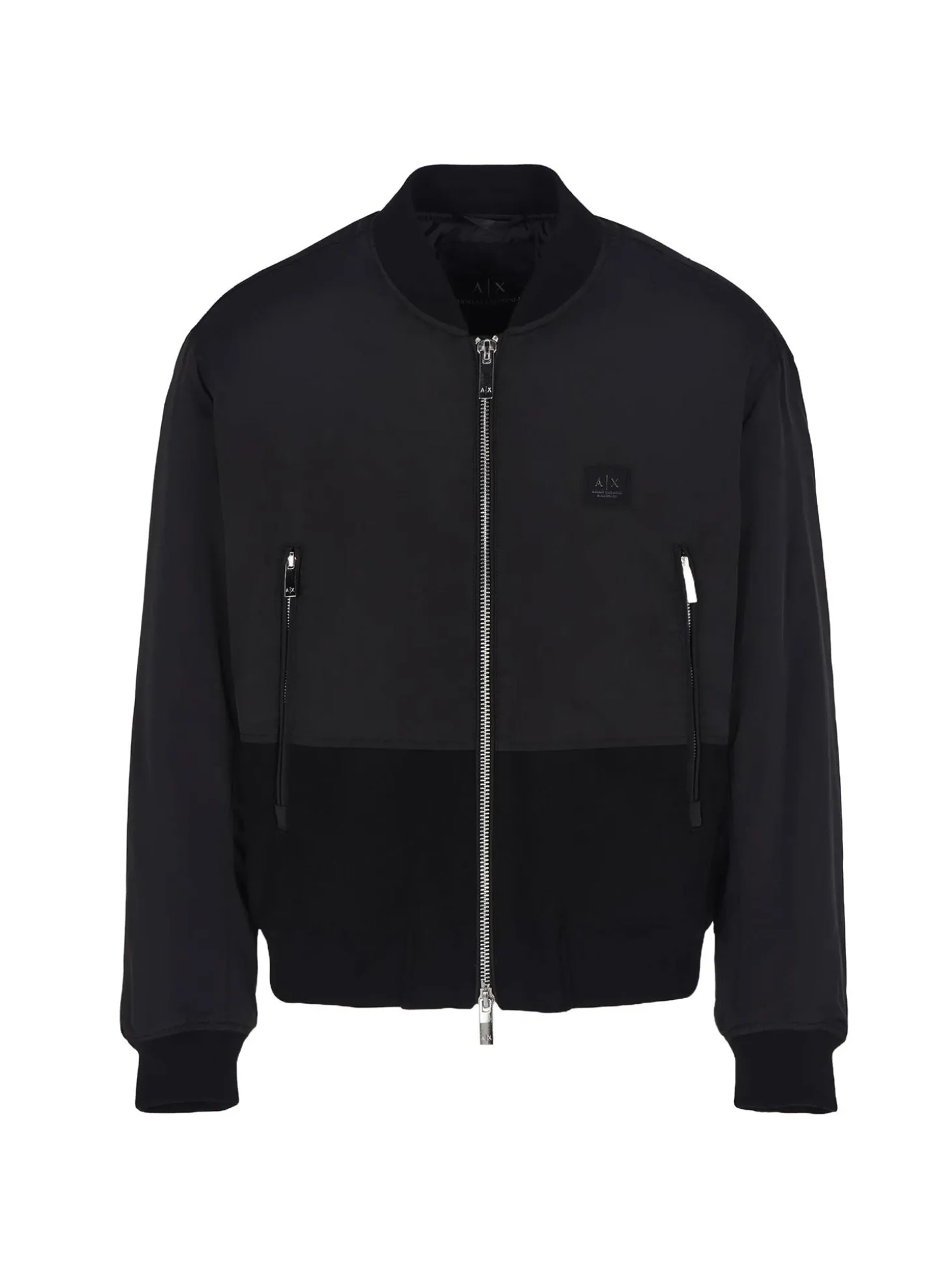 Bomber con zip in nylon nero/grigio