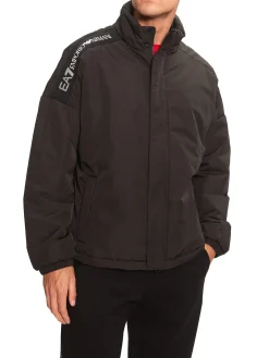 Bomber con zip logo tape sulla spalla nero