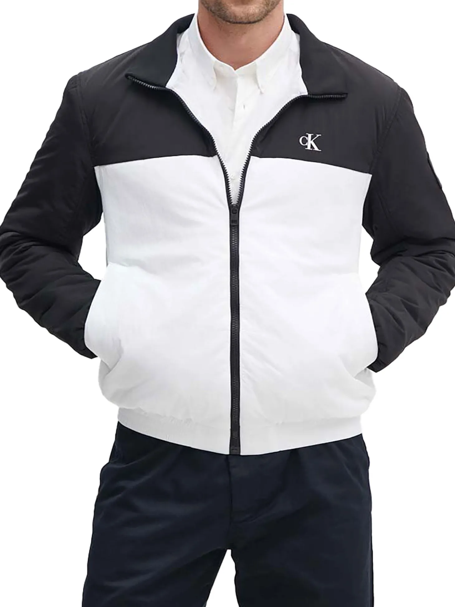 Bomber Harrington con zip con patch del logo bianco/nero
