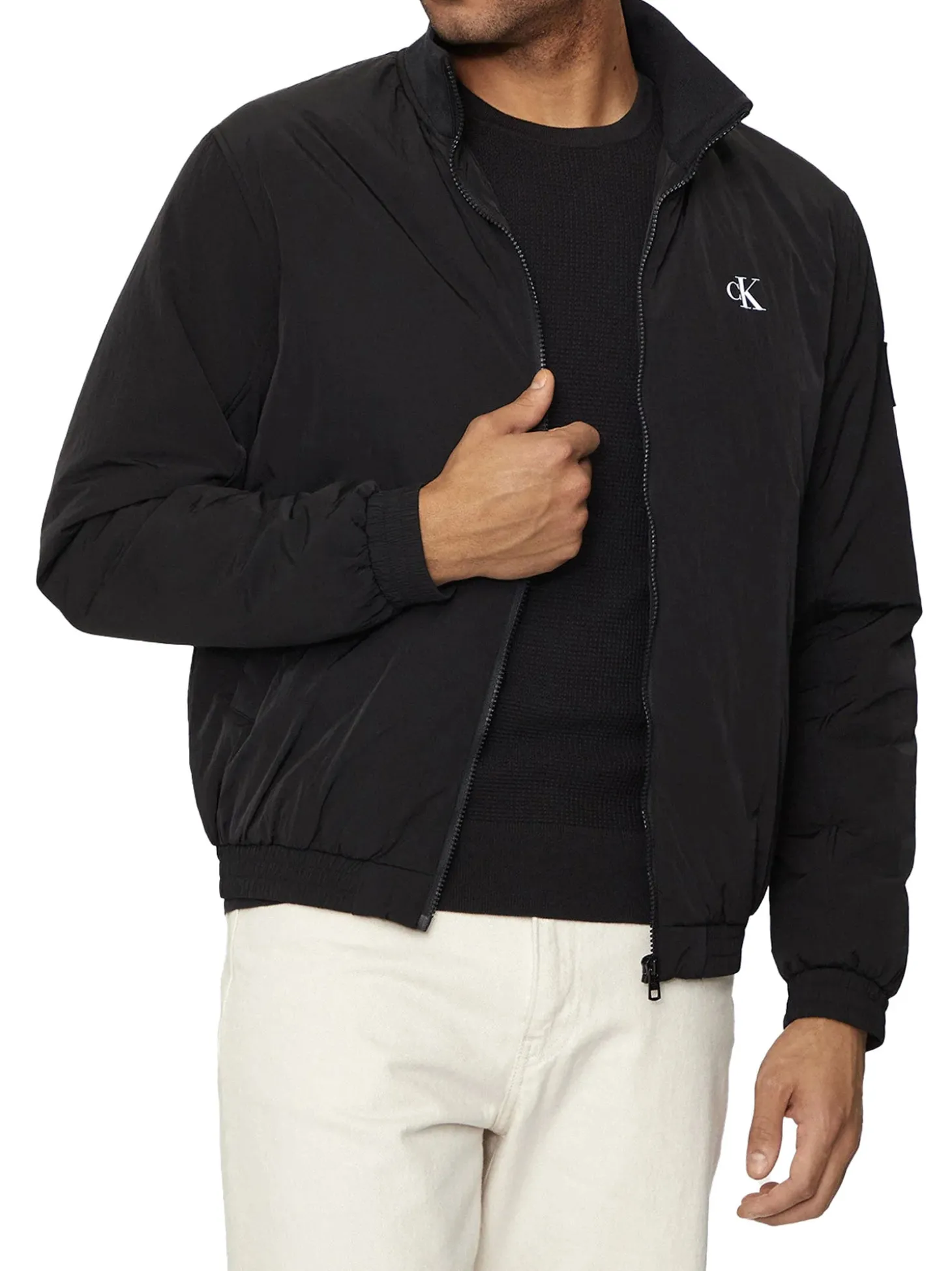 Bomber Harrington con zip con patch del logo nero