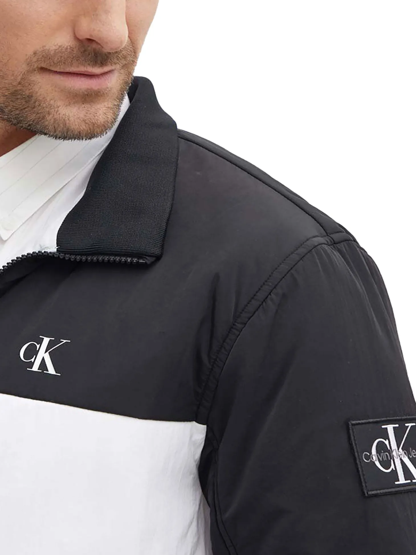 Bomber Harrington con zip con patch del logo bianco/nero