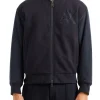 Bomber in panno con zip patch logo blu