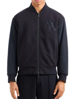 Bomber in panno con zip patch logo blu