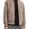 Bomber in panno con zip patch logo beige