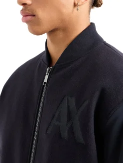 Bomber in panno con zip patch logo blu