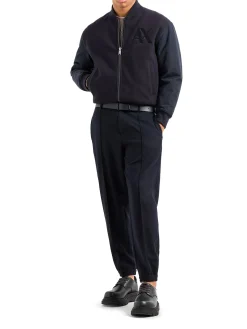 Bomber in panno con zip patch logo blu