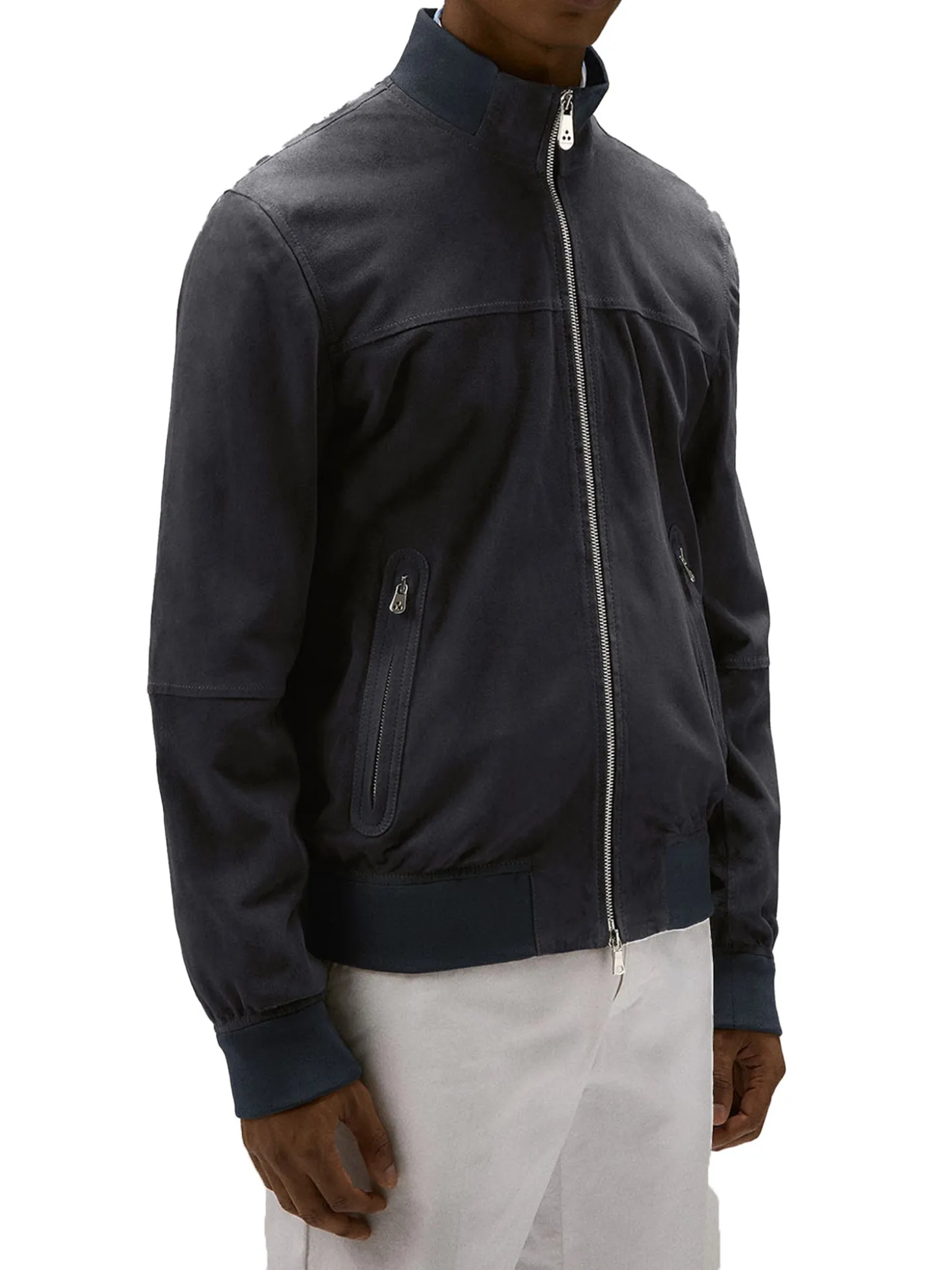 Bomber in pelle scamosciata blu