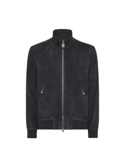 Bomber in pelle scamosciata blu