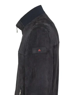 Bomber in pelle scamosciata blu