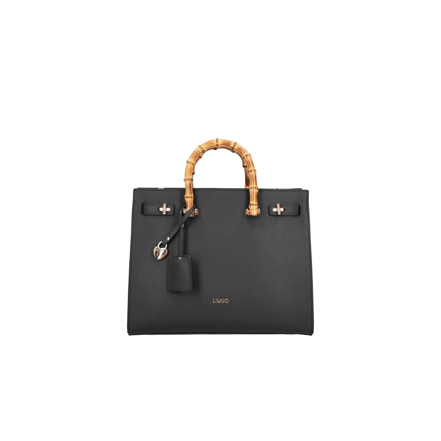 Borsa a mano con manici bamboo nero
