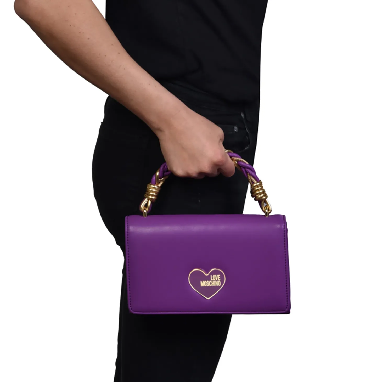 Borsa a mano con manico intrecciato viola