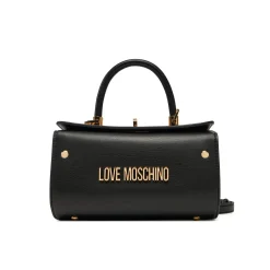 Borsa a mano stile bauletto con logo frontale nero