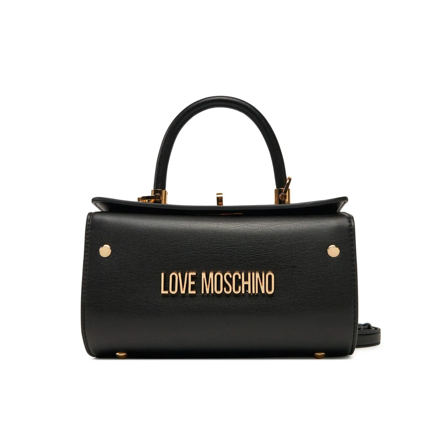 Borsa a mano stile bauletto con logo frontale nero