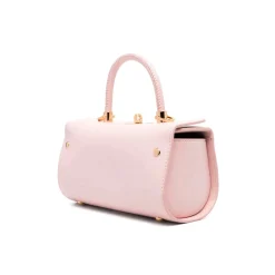 Borsa a mano stile bauletto con logo frontale cipria