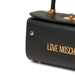 Borsa a mano stile bauletto con logo frontale nero