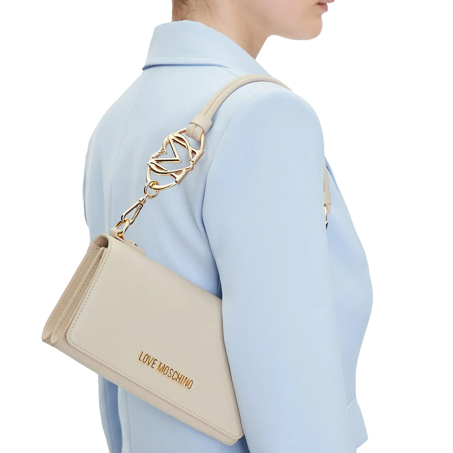 Borsa a spalla con dettagli dorati su manico avorio