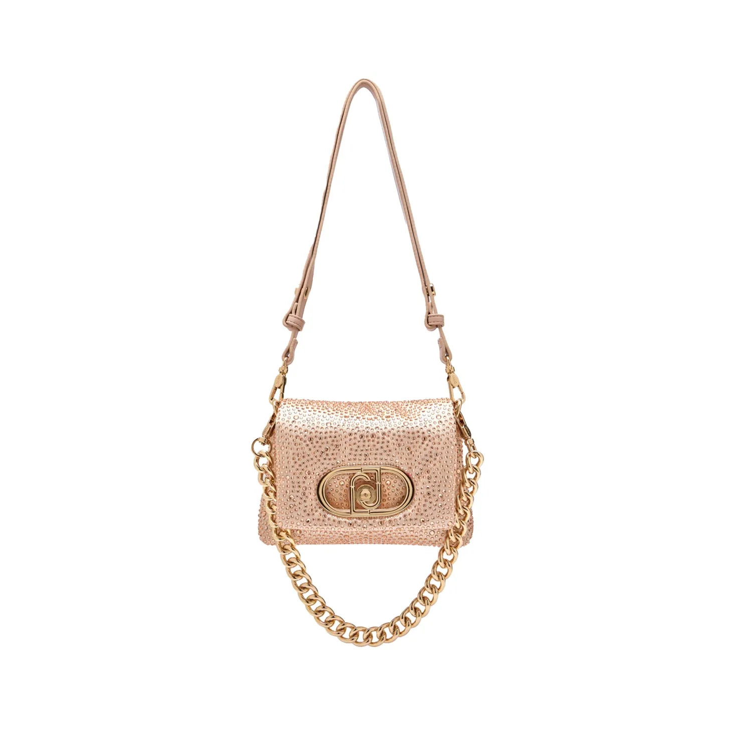 Borsa a spalla con strass cipria