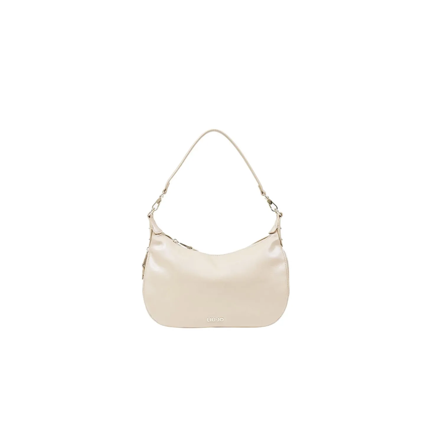 Borsa a spalla in ecopelle con logo dorato crema