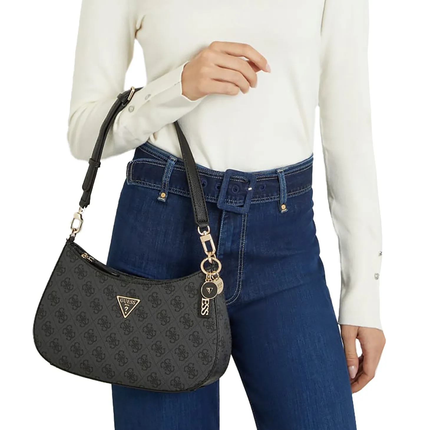 Borsa a spalla Noelle coal logo grigio/nero