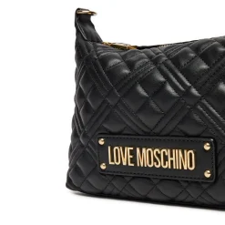 Borsa a spalla trapuntata con perle nero