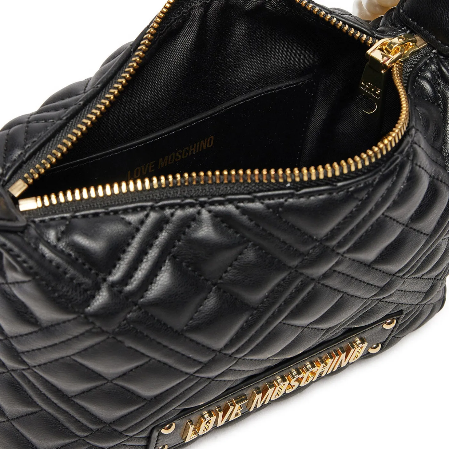 Borsa a spalla trapuntata con perle nero