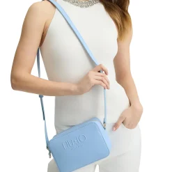 Borsa a tracolla con maxi logo celeste