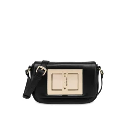 Borsa a tracolla con placca dorata nero