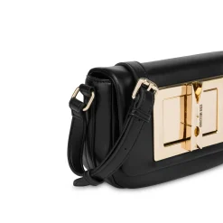 Borsa a tracolla con placca dorata nero