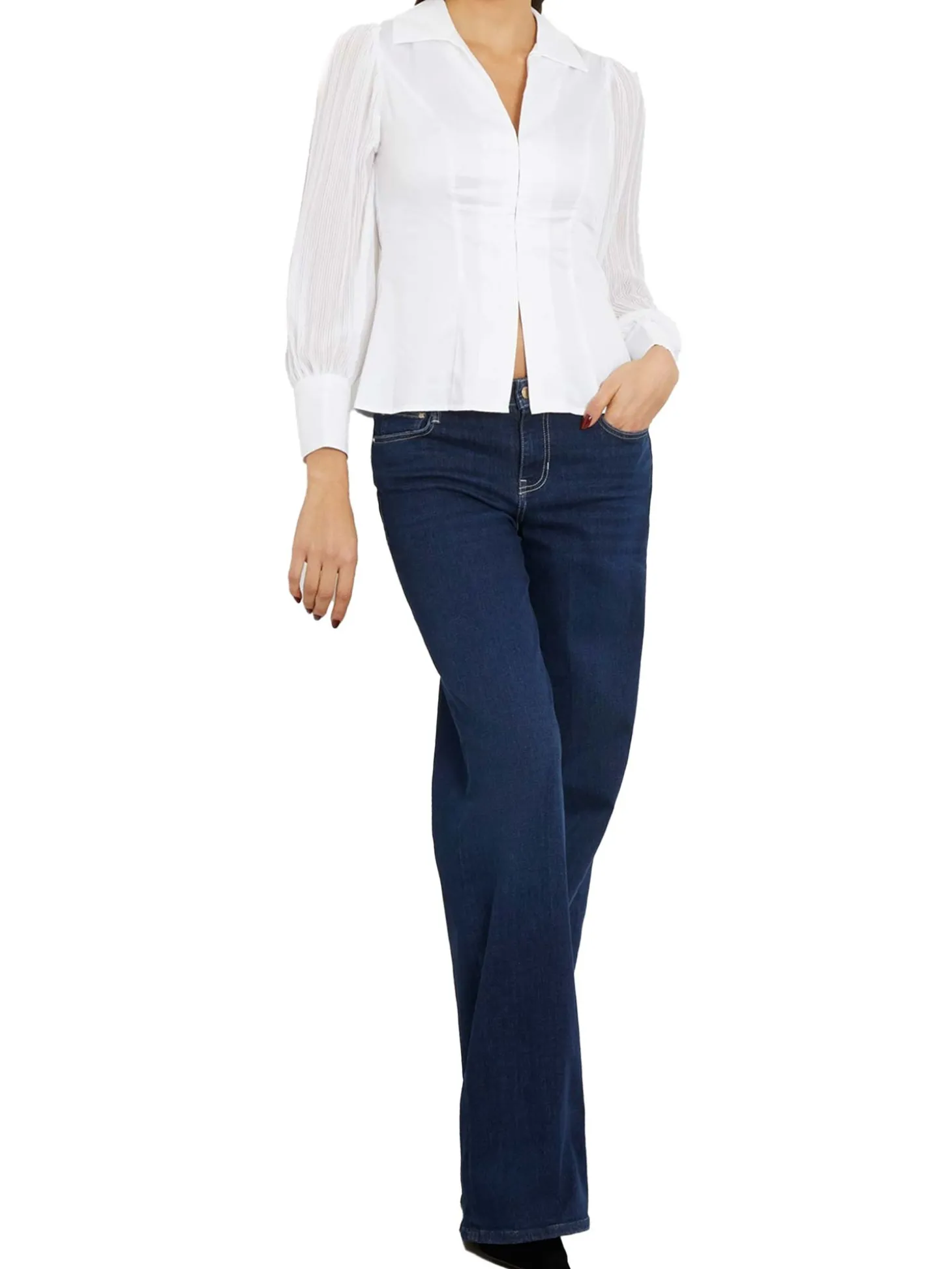 Camicia a maniche lunghe plissettate amara bianco