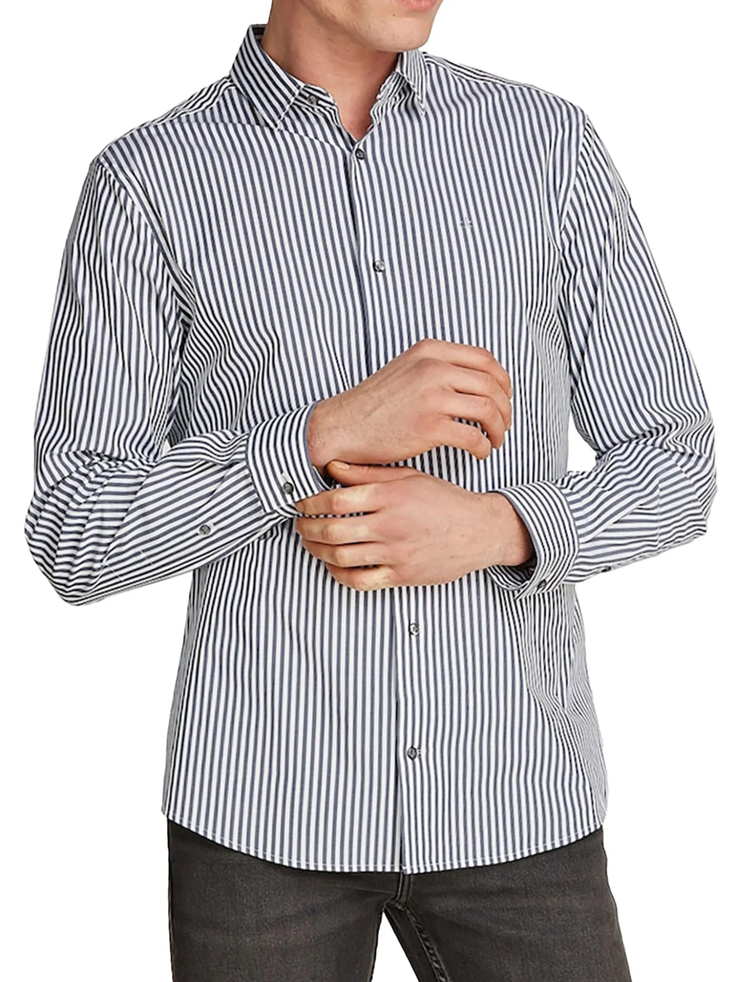 Camicia a righe in popeline blu e bianco