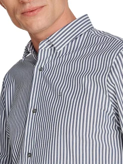 Camicia a righe in popeline blu e bianco