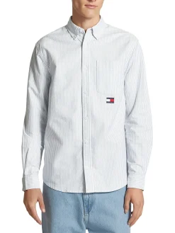 Camicia a righe oxford bianco/celeste