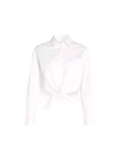 Camicia ampia cropped con fiocco bianca