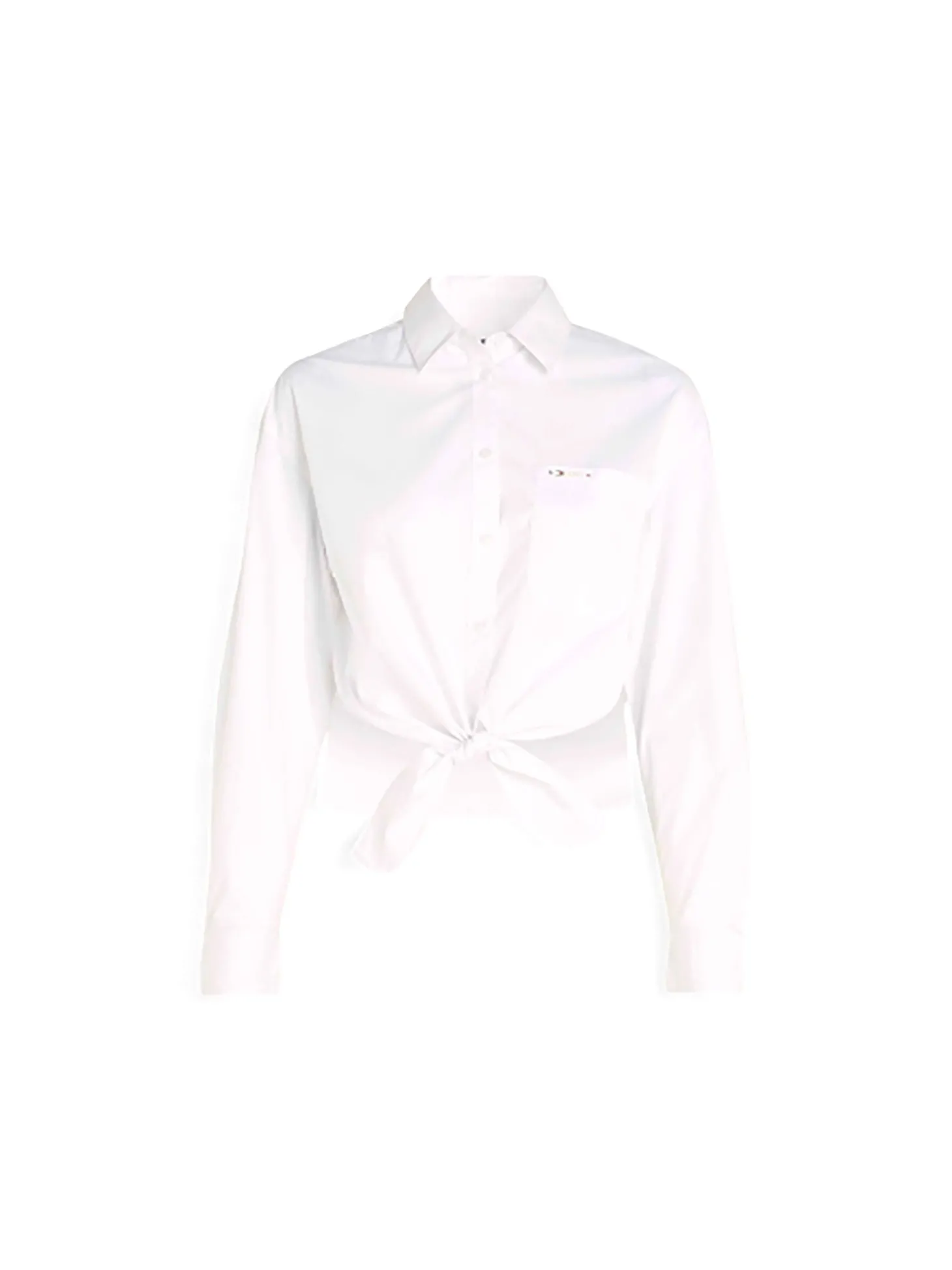 Camicia ampia cropped con fiocco bianca
