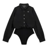 Camicia body in chiffon con logo nero