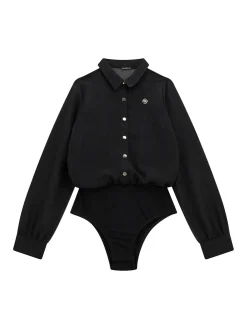 Camicia body in chiffon con logo nero