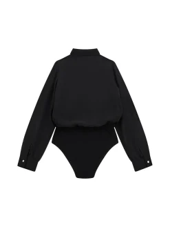 Camicia body in chiffon con logo nero