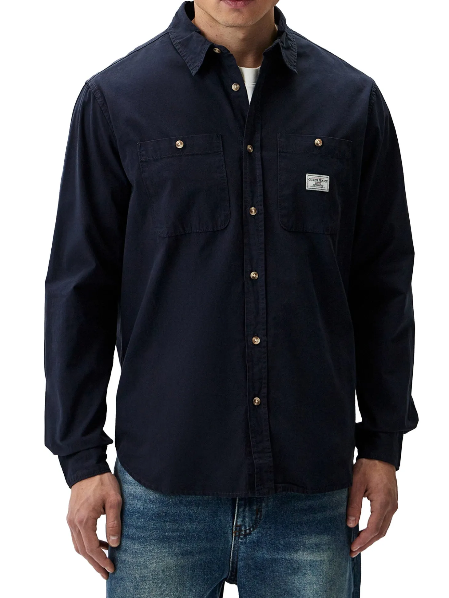 Camicia con tasche a manica lunga blu