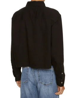 Camicia in denim a maniche lunghe con logo nero