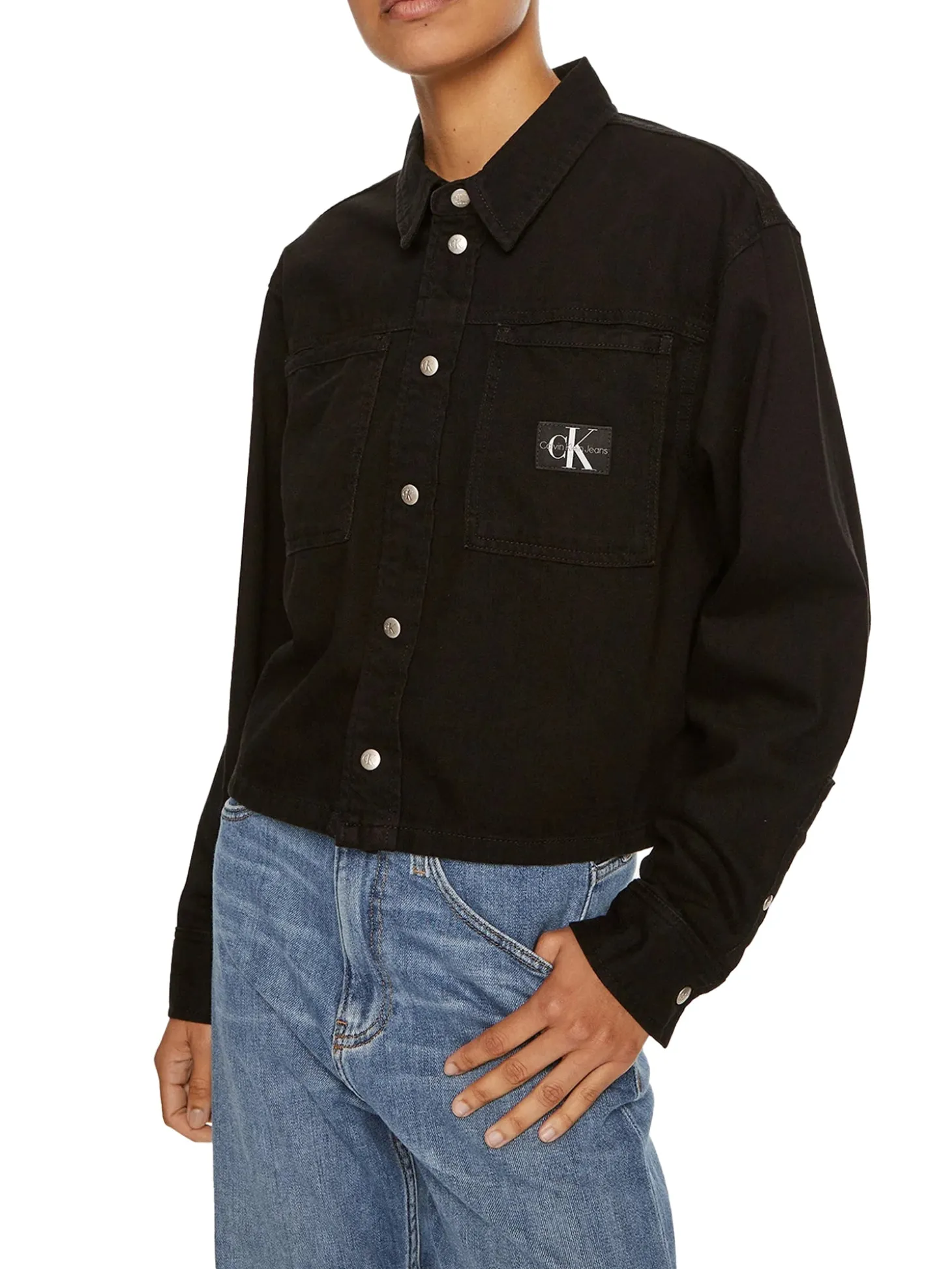 Camicia in denim a maniche lunghe con logo nero